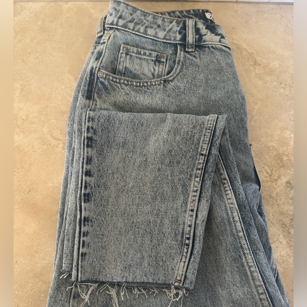 NWT Zara Womens Mom Fit High Rise Mom Leg Ankle Rigid Pants Acid Blue Size 10